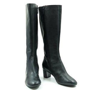 Ecco Women Nioki Plain Black Leather Knee High Boots 9US  EUR39 NEW